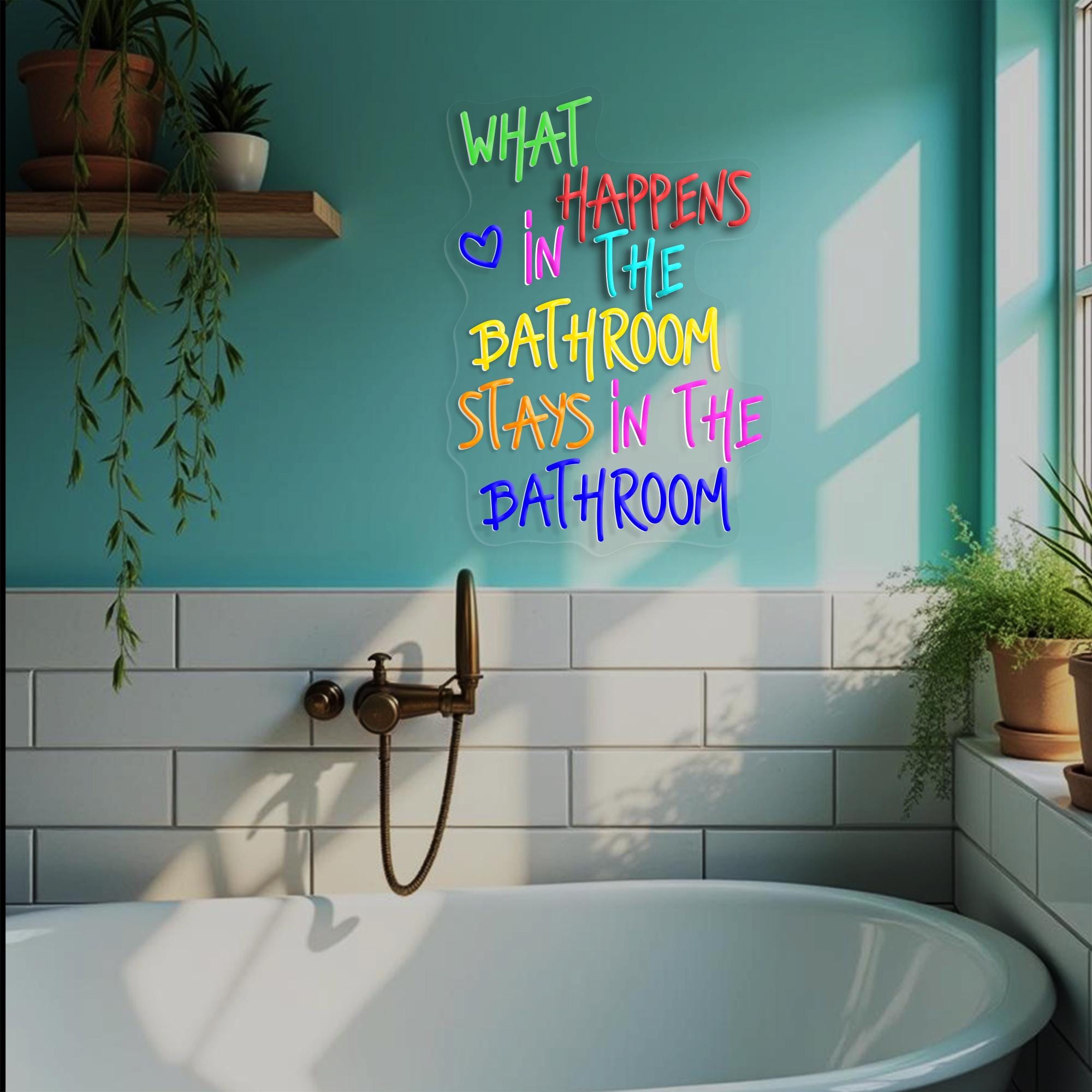 What Happens In The Bathroom Stays In The Bathroom Neon Sign Bar Sign Bathroom Signs Decor Funny Bathroom Art Restroom Sign Home Decor