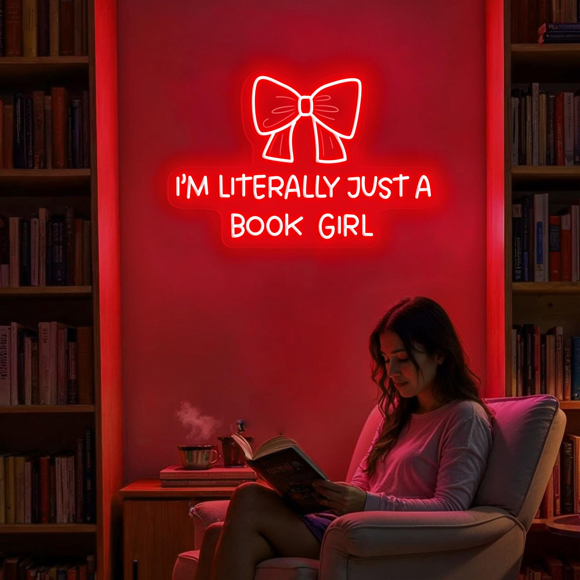 I'm Literally Just A Book Girl Neon Sign Gift Back To School Pink Bows Bedroom Decor Girly Teen Dorm Wall Decor Baby Girl Romantic