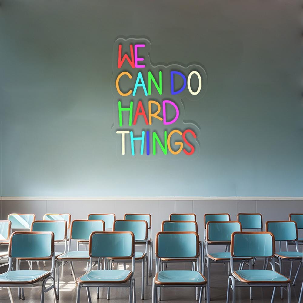 We Can Do Hard Things Neon Sign, Positive Affirmation, Kids Wall Neon, Growth Mindset, Classroom Decor, Positive Classroom, Education Gifts
