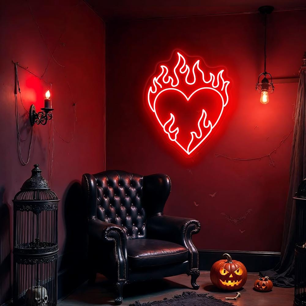 Heart with fire Neon Sign, Love Neon Light, Heart Led Sign Wall Decor, Heart Fire Led Light Sign, Neon Heart Sign, Custom Heart Neon Sign