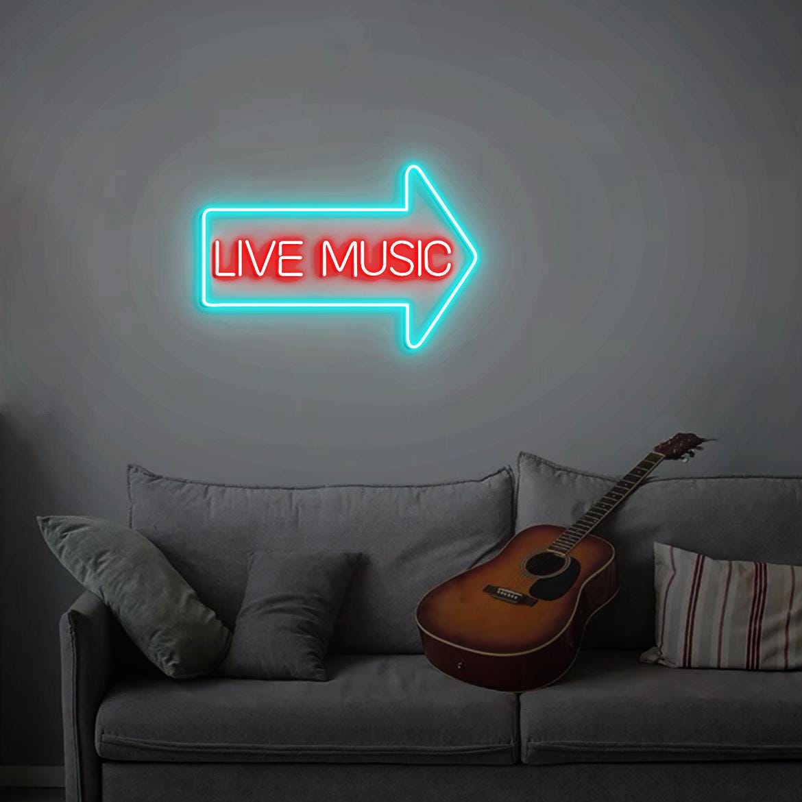 Live Music Arrow Neon Sign, Live Music Light Neon Sign, Live Music Bar Neon Light, Custom Neon Sign for Music Bar, Bars with Live Music