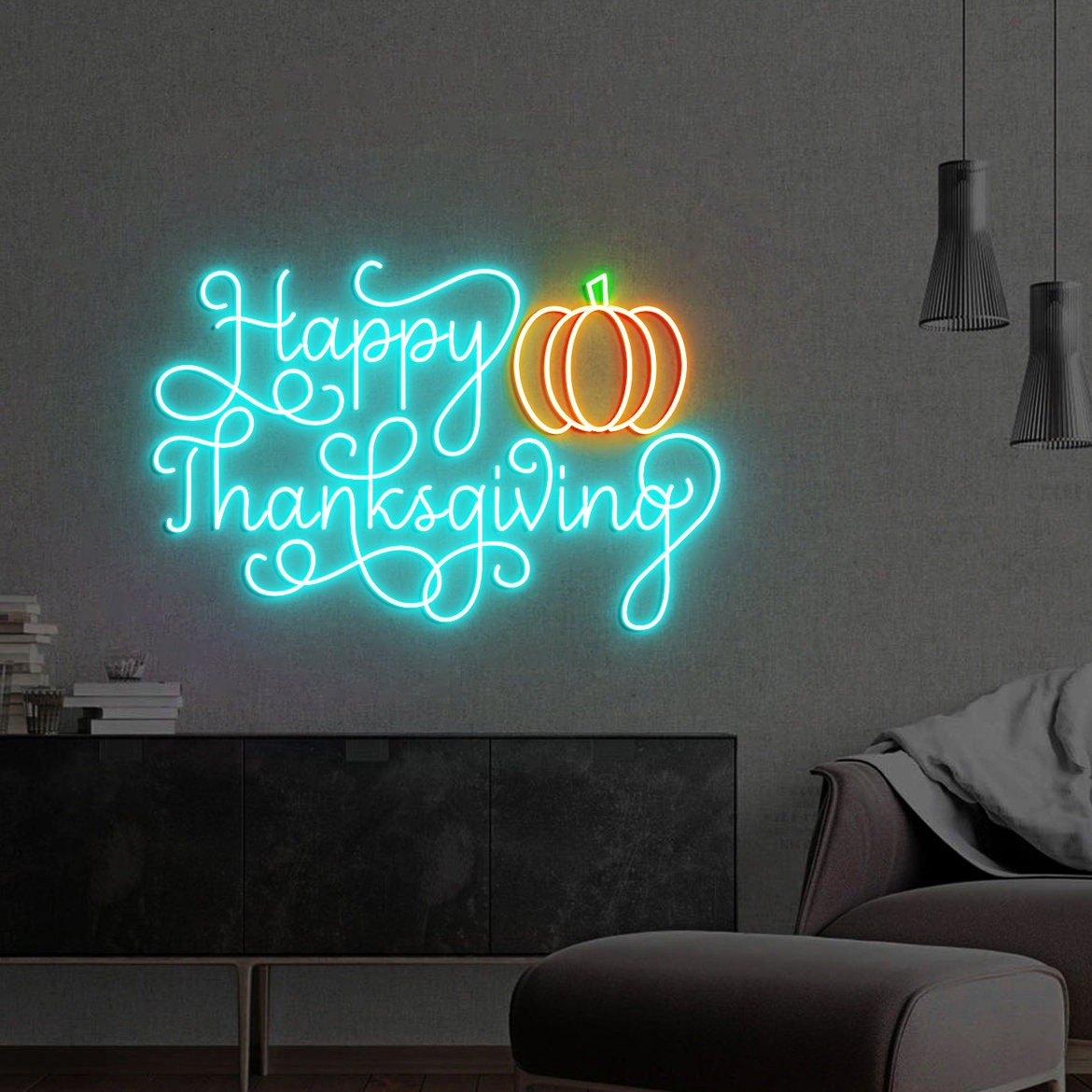 Custom Happy Thanksgiving Pumpkin Neon Sign, Thanksgiving Pumpkin Decor, Pumpkin Sign, Happy Thanksgiving Sign, Thanksgiving Sign