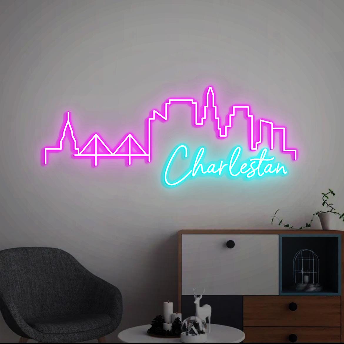 Charleston Skyline Neon Light, Charleston SC City Skyline Wall Art, Charleston for Home Apartment Office Decor, Christmas Charleston Gift