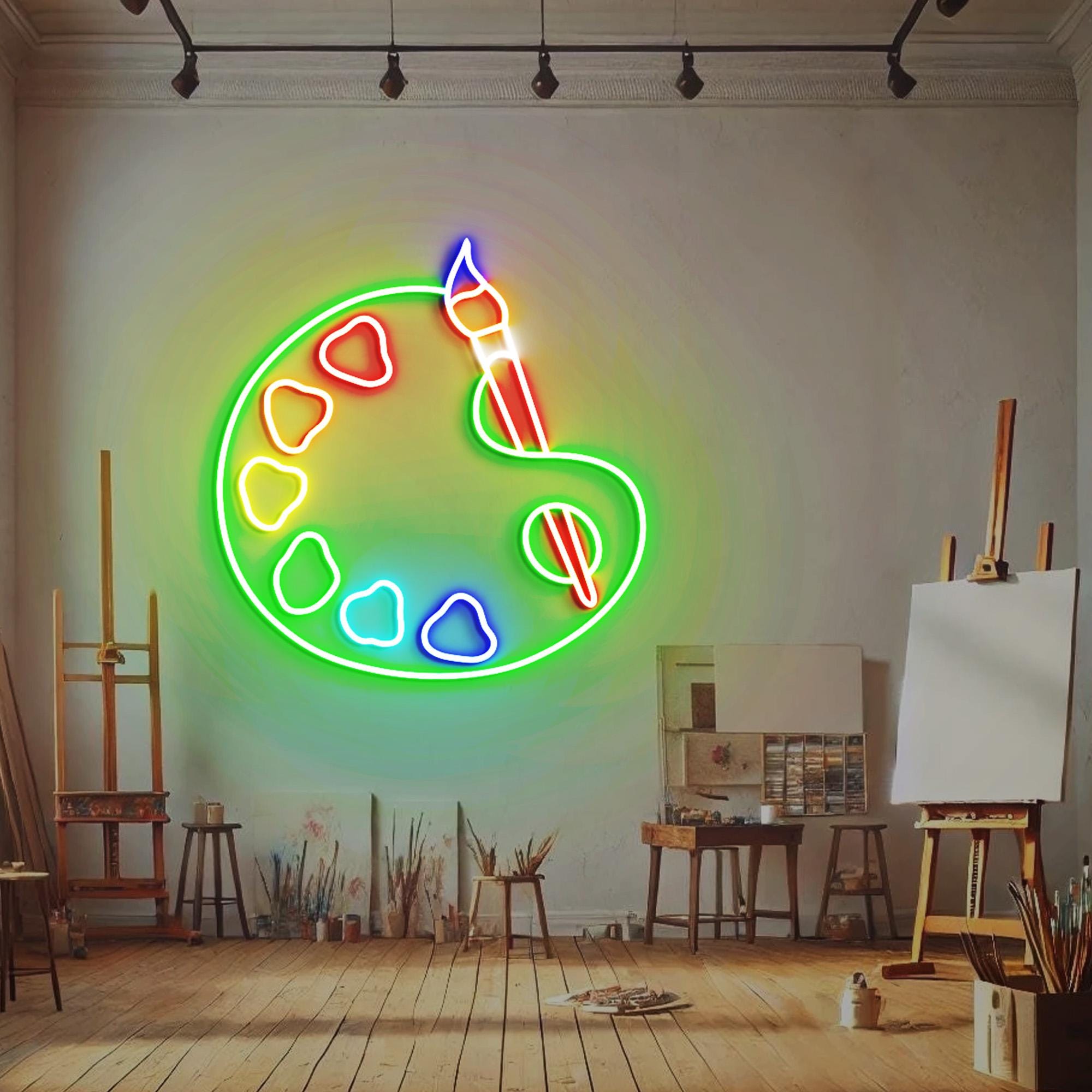 Palette Neon Light, Art Gallery Neon Sign Light Decor, Draw Picture Neon Sign, Paintbrush Neon Lights, Painter Room Wall Decor