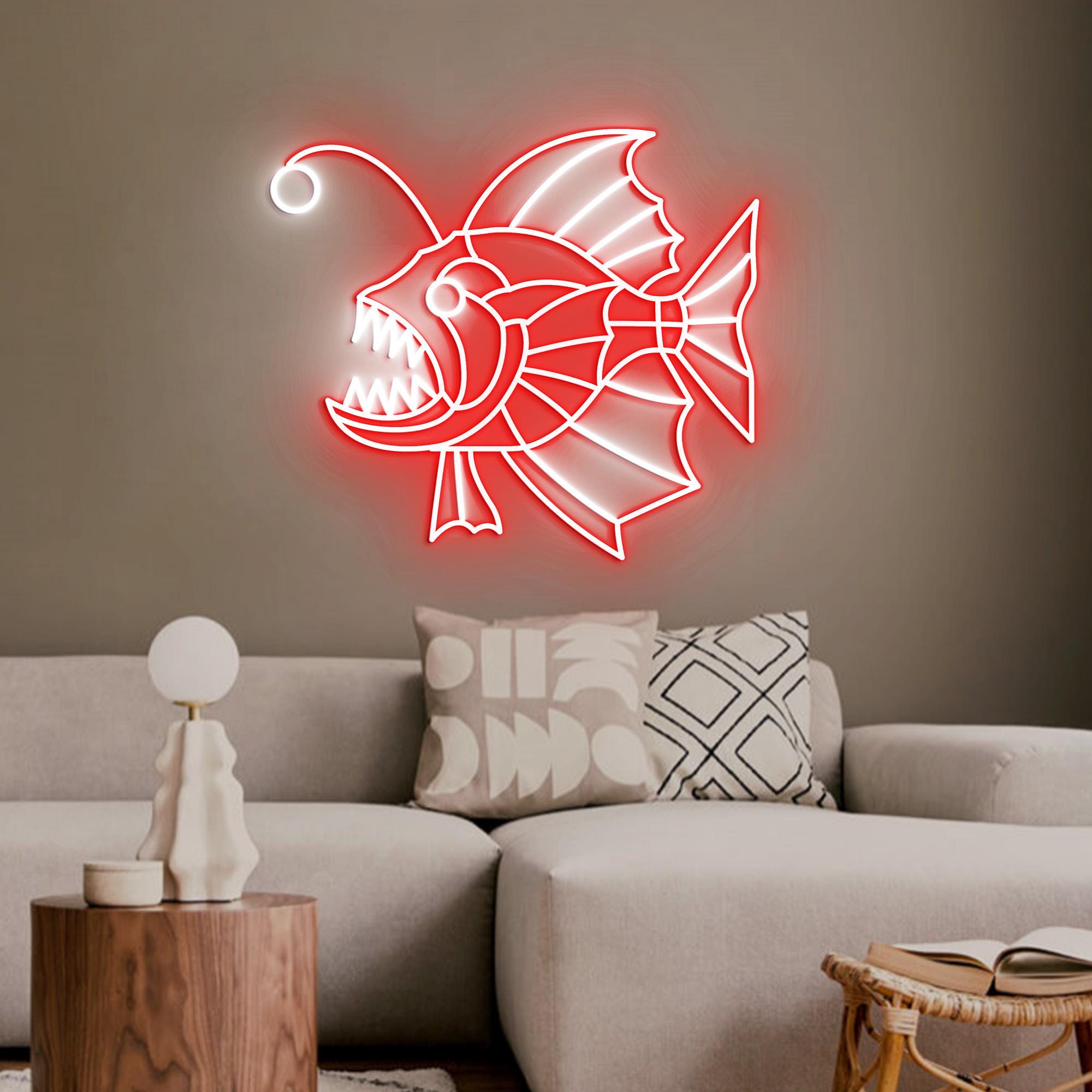 Anglerfish Neon Light, Colorful Anglerfish Home Decor, LED Neon Light, Sea Monster Gift for Ocean Lovers, Anglerfish Wall Decoration