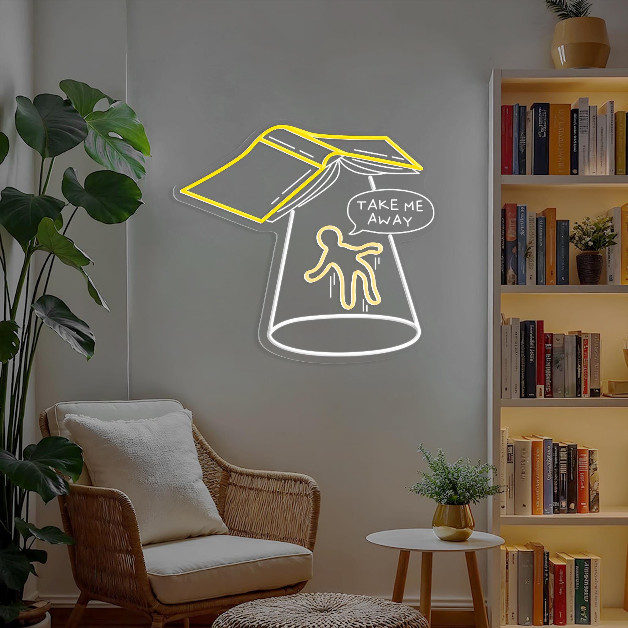 Take Me Away Sci-fi Book LED Neon Sign Gamer Room Wall Hanging, Aesthetic Library Wall Decor, Gift for Book Readers, Birthday Gifts