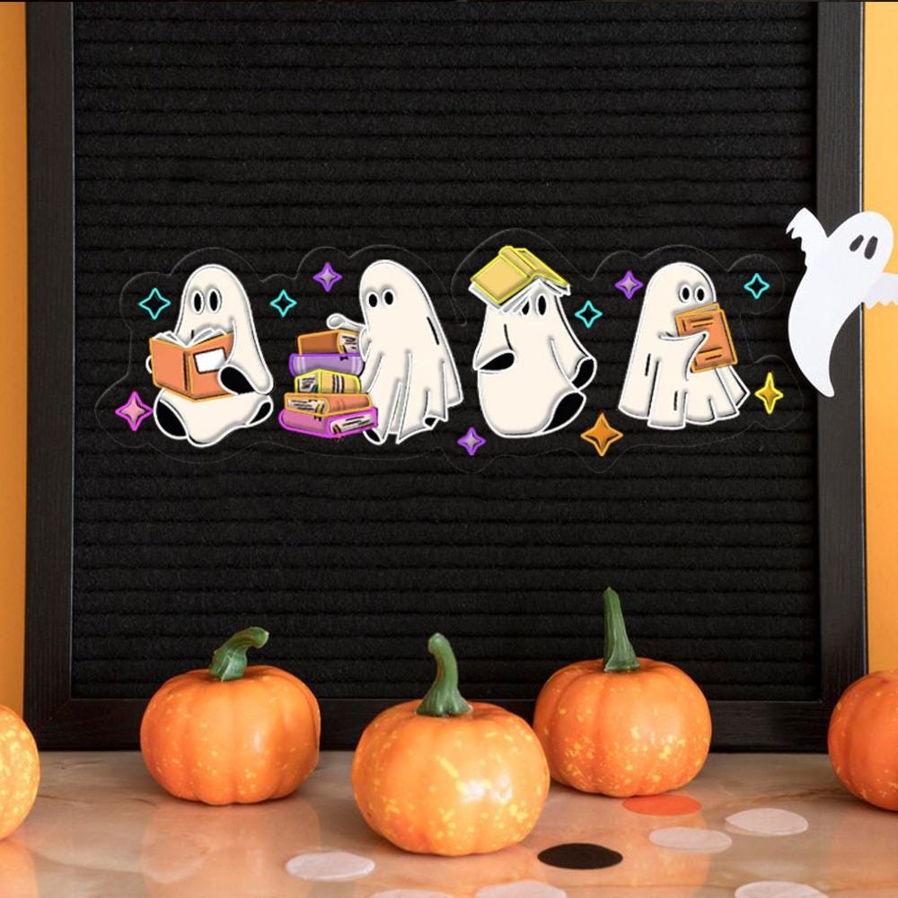 Ghosts Reading Books Neon Sign, Books Lover Ghost Gift, Cute Little Ghost Neon, Womens Halloween Neon, Spooky Season Neon, Fall Graphic Neon