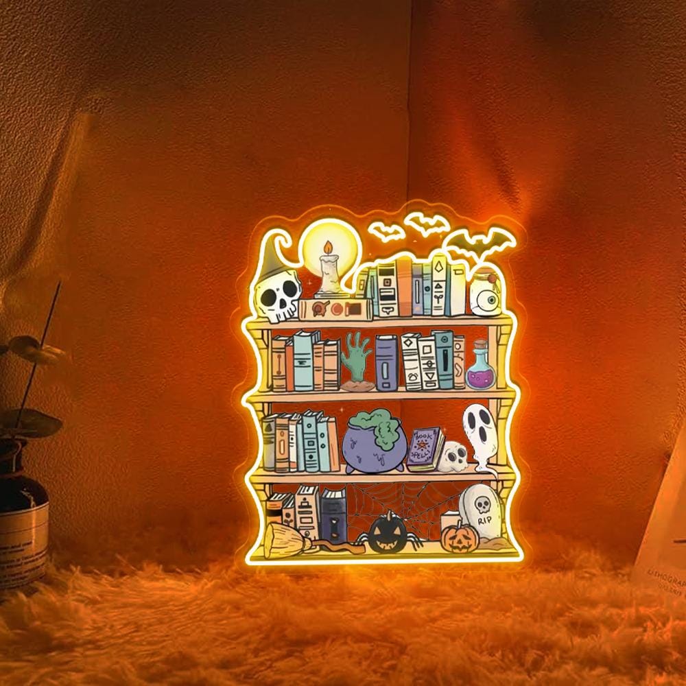 Ghosts Reading Books Neon Sign, Books Lover Ghost Gift, Cute Little Ghost Neon, Librarian Ghost Halloween, Spooky Season Neon, Teacher Gifts