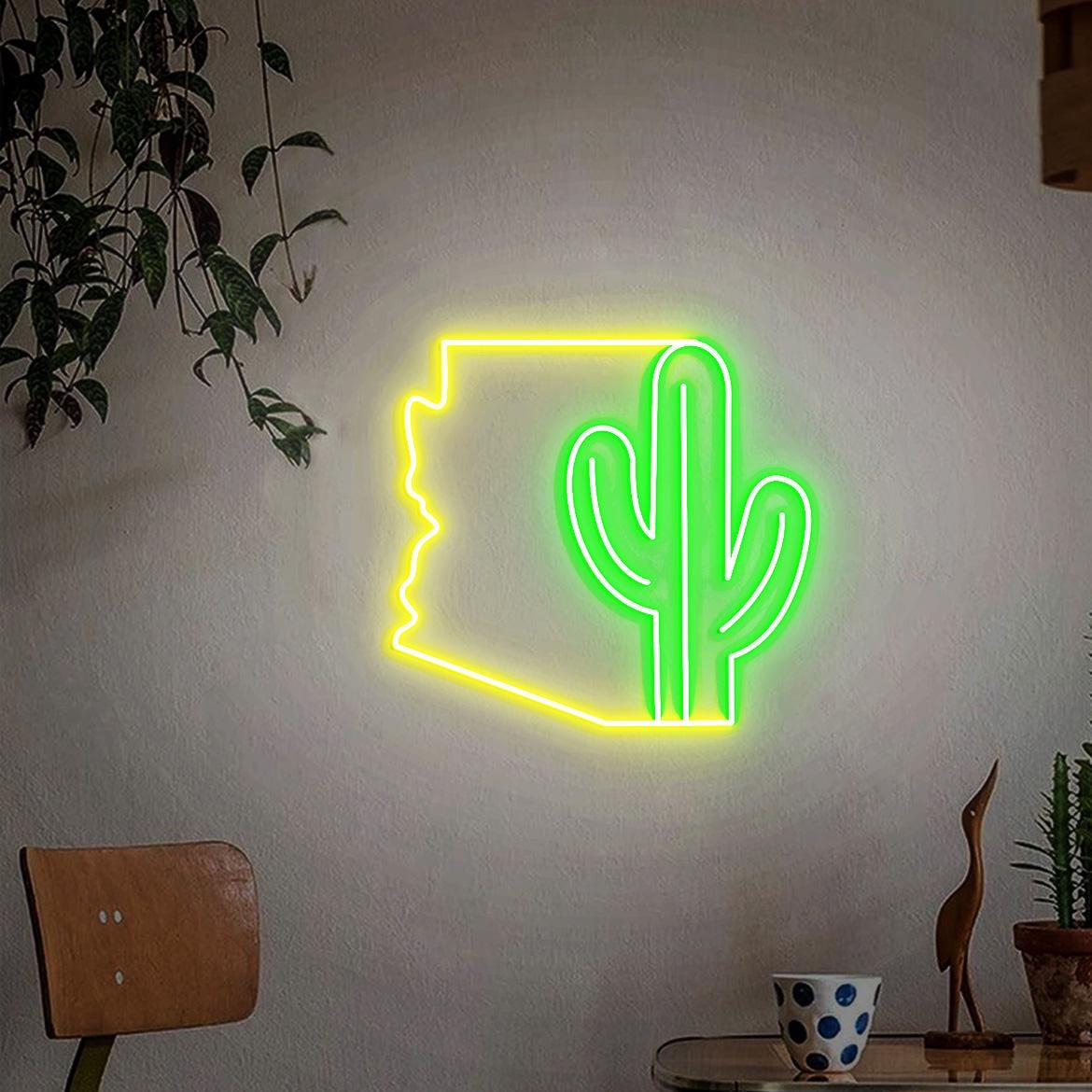 Arizona Cactus Neon Sign, Arizona Map Sign, Arizona Sign for Home Decoration, Arizona Christmas Gift, Arizona Cactus Art Wall