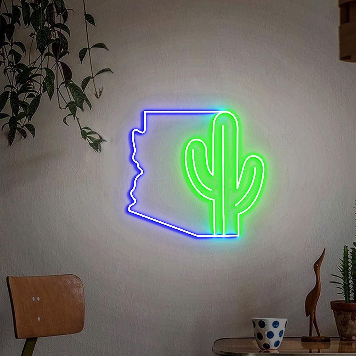 Arizona Cactus Neon Sign, Arizona Map Sign, Arizona Sign for Home Decoration, Arizona Christmas Gift, Arizona Cactus Art Wall