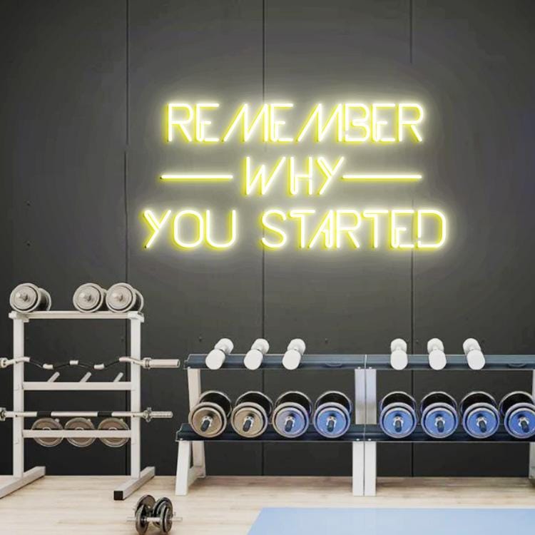 Remember Why you Stared Neon Sign, Motivational Gym Decor, Inspirational Gym Quote Sign, Fitness center Workout Room Sign, Office Gym Decor