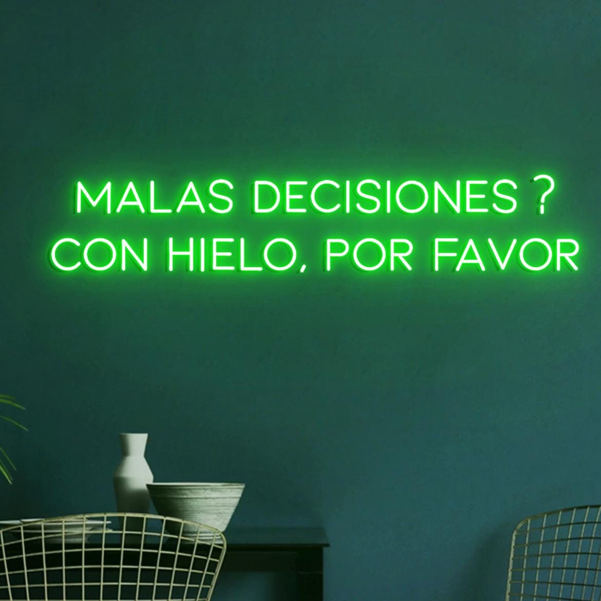Custom Neon Sign Malas Decisiones Con Hielo Por Favor, Spanish Bar Decor, Decor Bar Spanish Style, Neon Light in the Bar