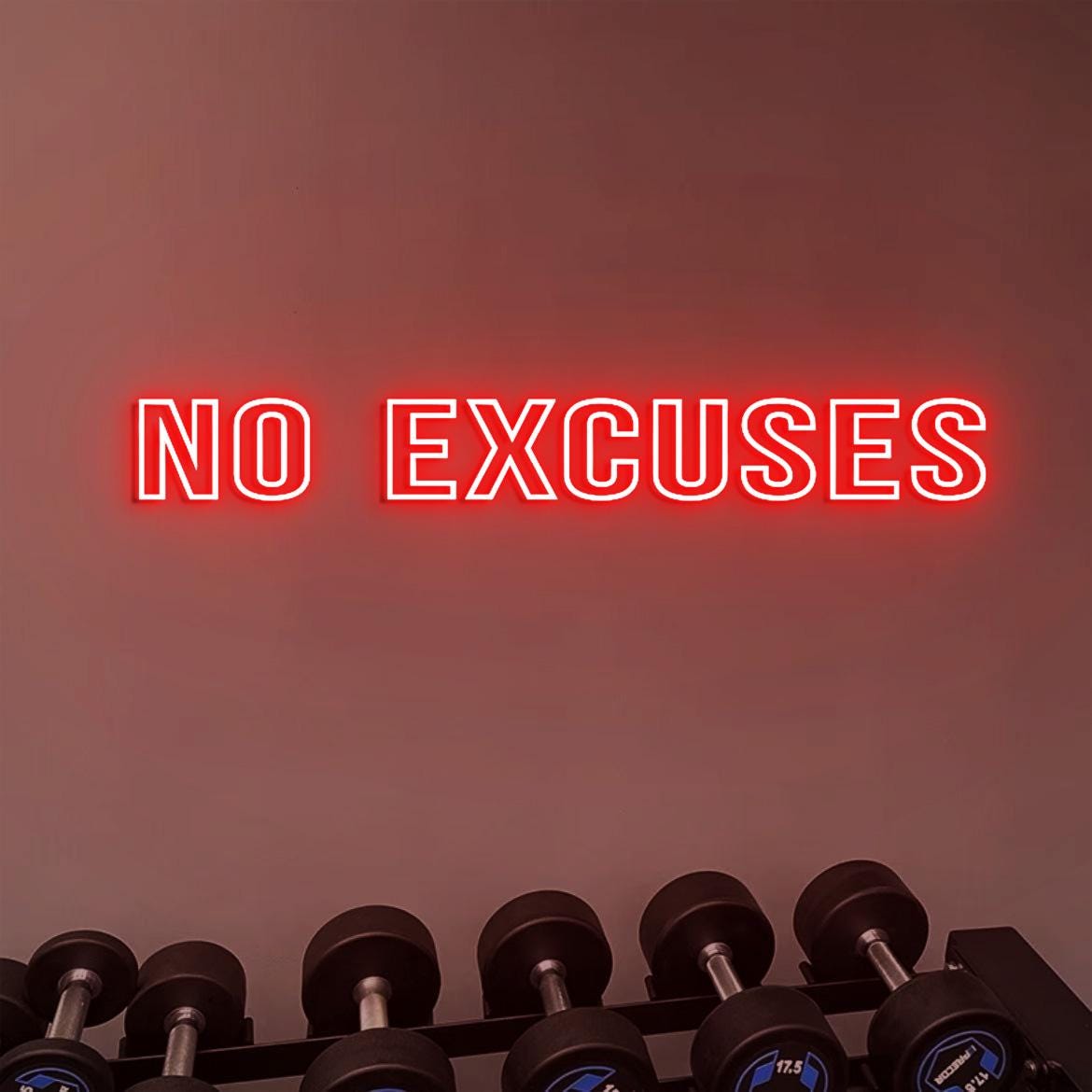 No Excuses Neon Sign Light, NO EXCUSES Sign Gym Wall, Motivational Quotes Signs for Fitness Wall, Training Room Wall Signs, Gym Presents