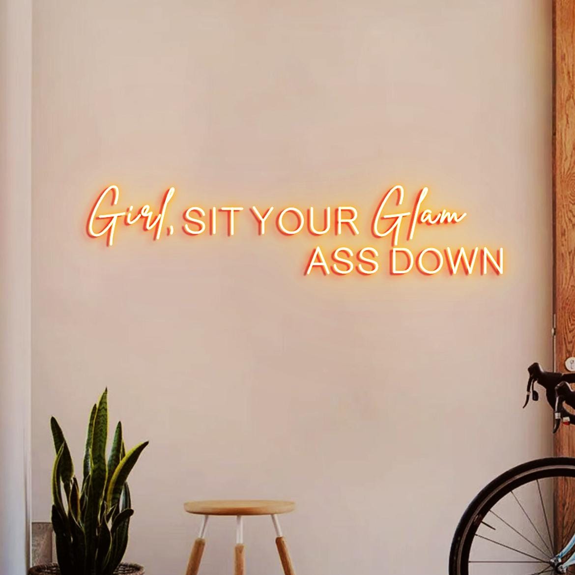 Girl Sit Your Glam Ass Down Neon Sign, Personalized Neon Light Salon Wall Idea, Glam Salon Signs Wall, Salon Boss Business Sign