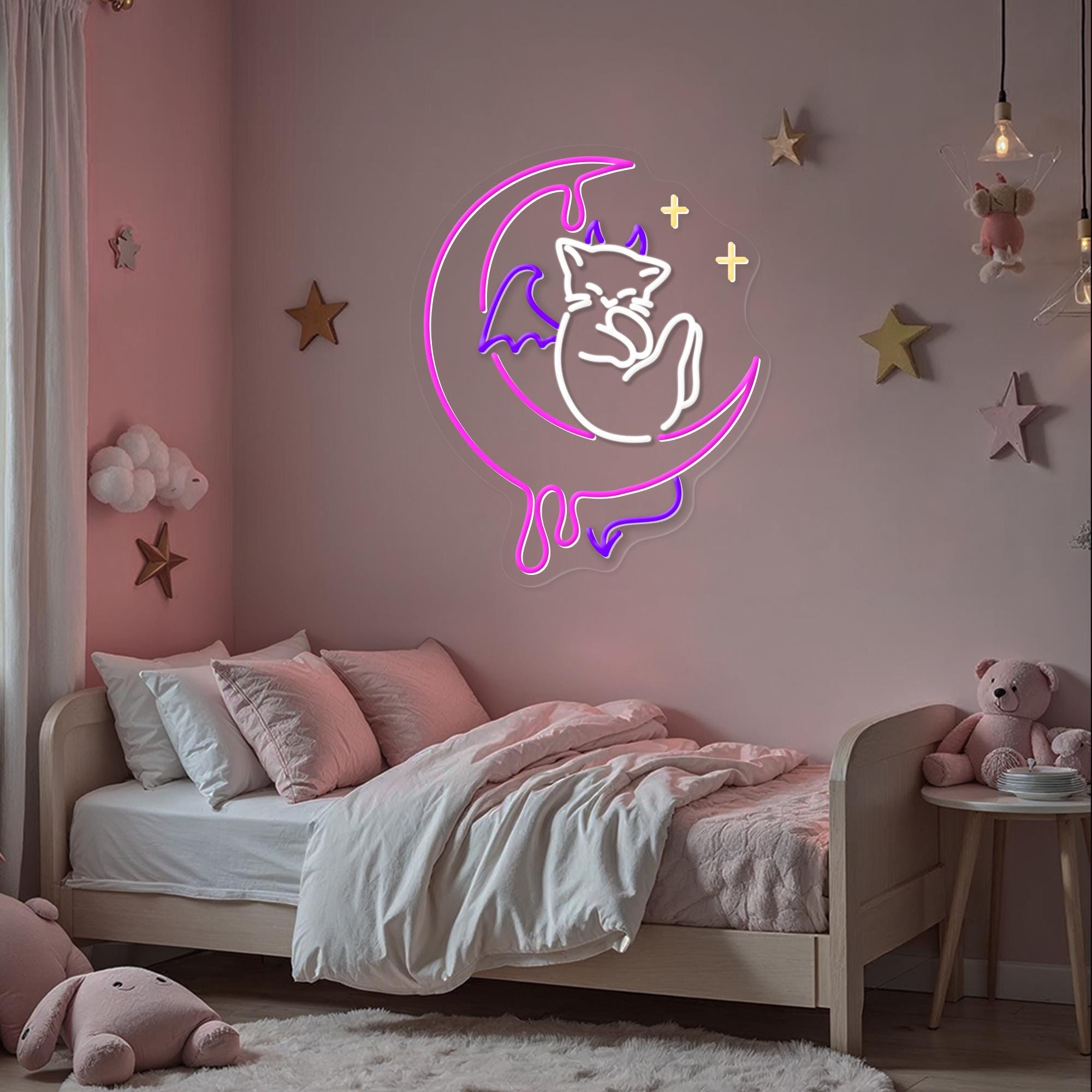 Devil Cat Moon Neon Sign Halloween Cat Neon Light Spooky Gifts Halloween Wall Art, Witchy Bedroom Decor, Anime Gothic Decor For Cat Lover
