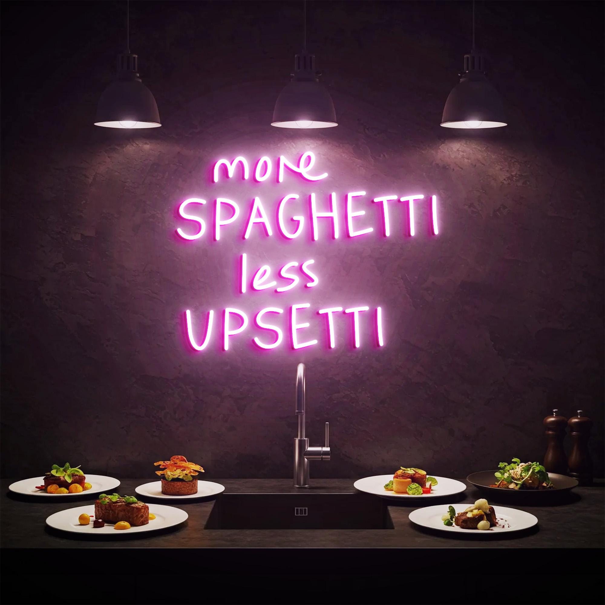 More Spaghetti Less Upsetti Neon Light, Neon Sign Light Decor, Restaurant Neon Sign, Signboard Neon Lights, Dining Room Wall Decor