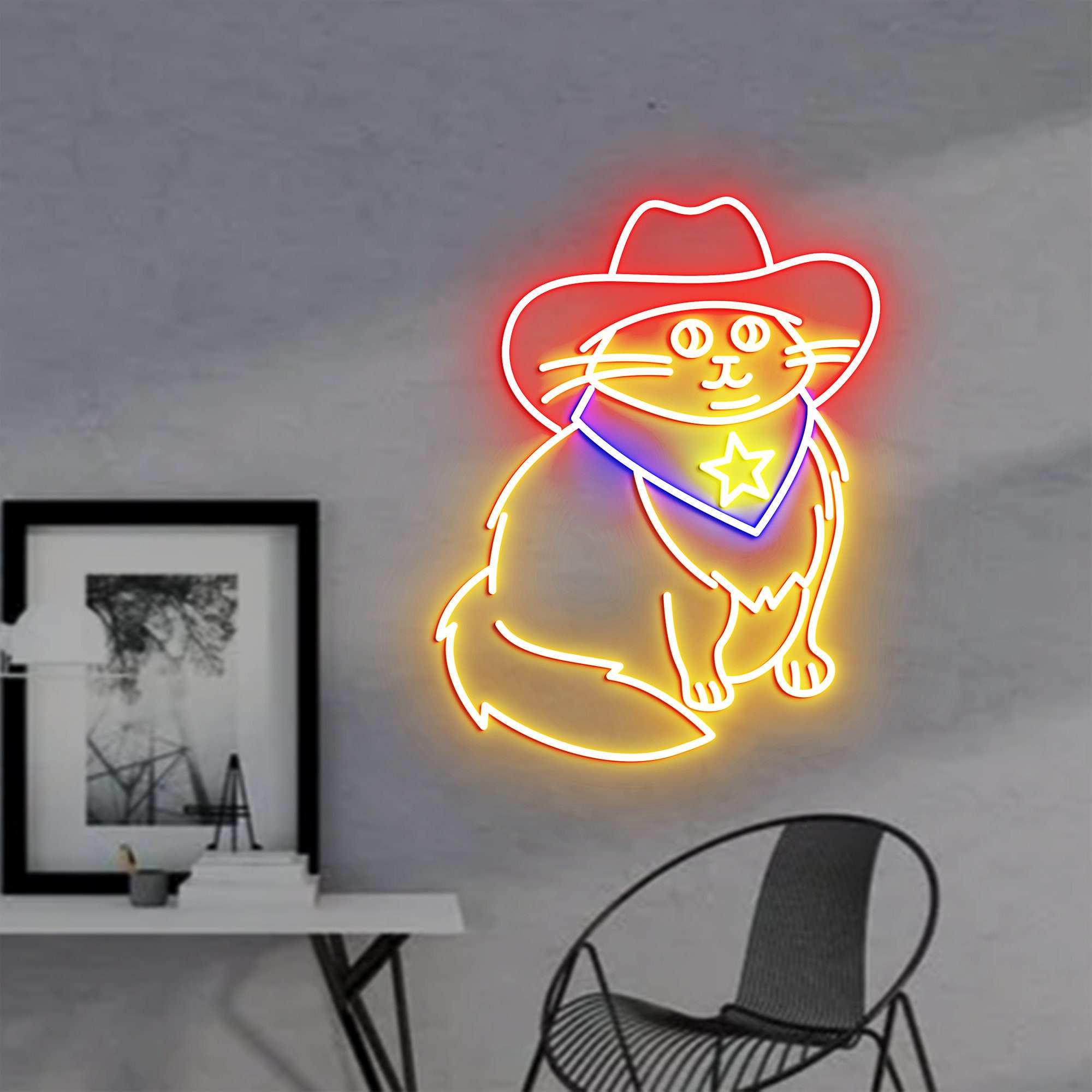 Cowboy Cat Neon Sign, Cat Led Sign, Cartoon Cat, West Cowboy Cat Neon Sign, Christmas Gift, West Cowboy Cat