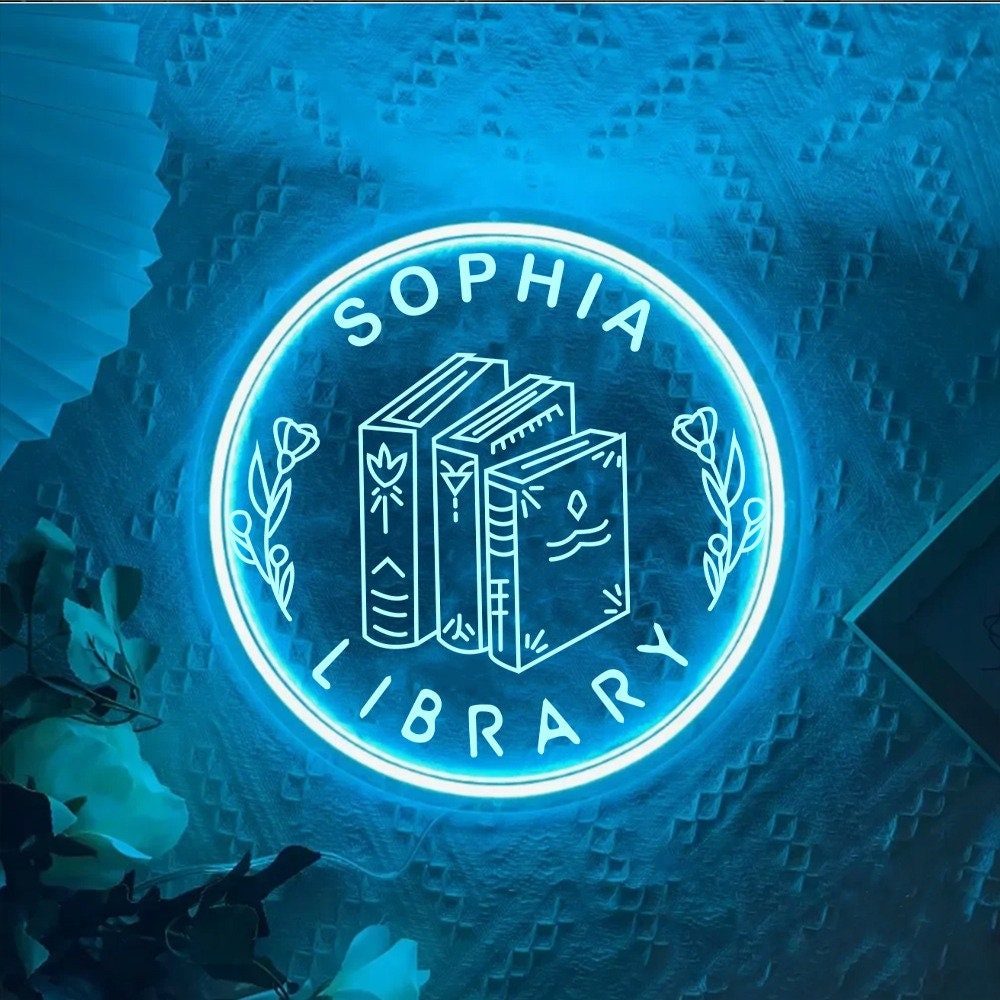Custom Name Library Neon Sign, Bookworm Neon Sign Gift, Book Lover Gift, Library Decor, Book Club Decor, Librarian Gifts, Mother's Day Gifts