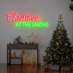 Christmas At The Name Sign Neon Light, Christmas Family Surname Sign, Custom Christmas Gift Idea, Xmas Decor Wall, Christmas Present Family
