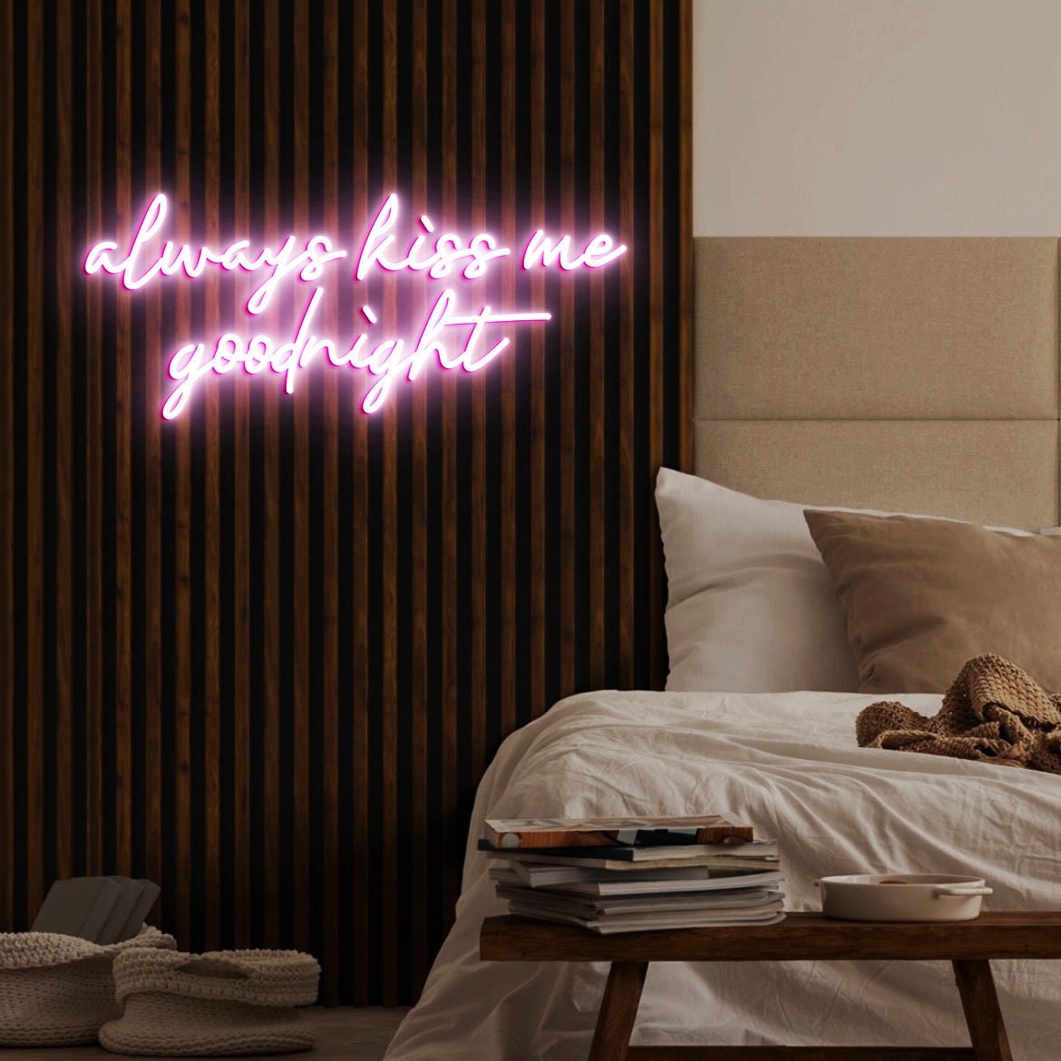 Always Kiss Me Goodnight Neon Light, Neon Sign Light Decor, Goodnight Bedroom Neon Sign, Bedroom Neon Lights, Goodnight Wall Decoration