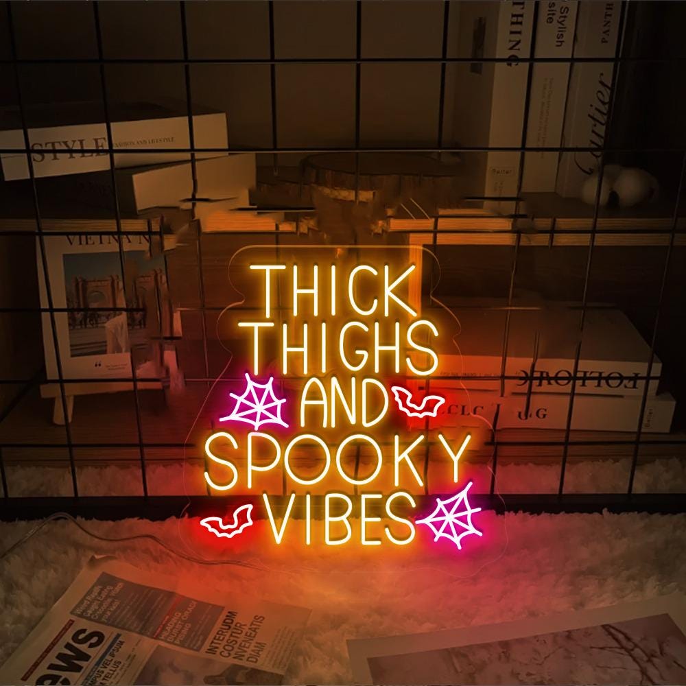 Thick Thighs Spooky Vibes Neon, Funny Halloween Neon, Halloween Neon, Funny Neon, 2024 Halloween, Spooky Vibes Neon, Funny Spooky Vibes Neon