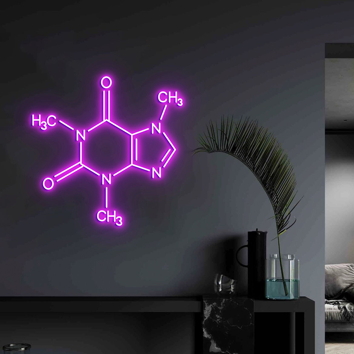 Caffeine Molecule, Led Neon Sign, Wall Decor Caffeine Molecule, Coffee Molecule Art, Coffee Wall Decor, Wall Art Hanging