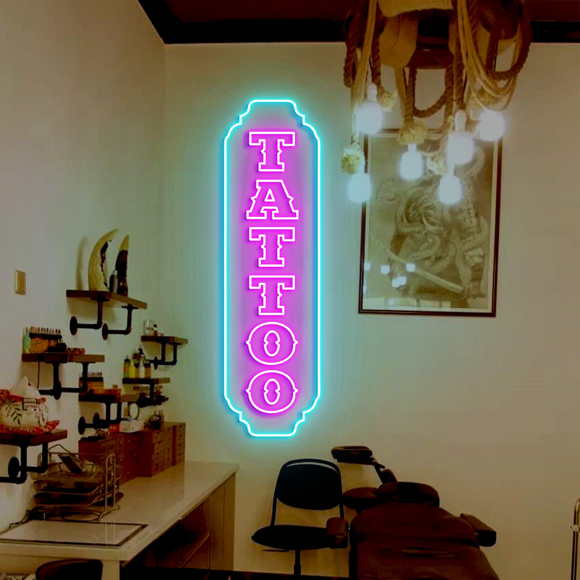 Tattoo Neon Sign, Custom Tattoo Studio Signs, Vertical Tattoo Sign, Ink Studio Neon Light, Tattoo Artist Room Wall Decor