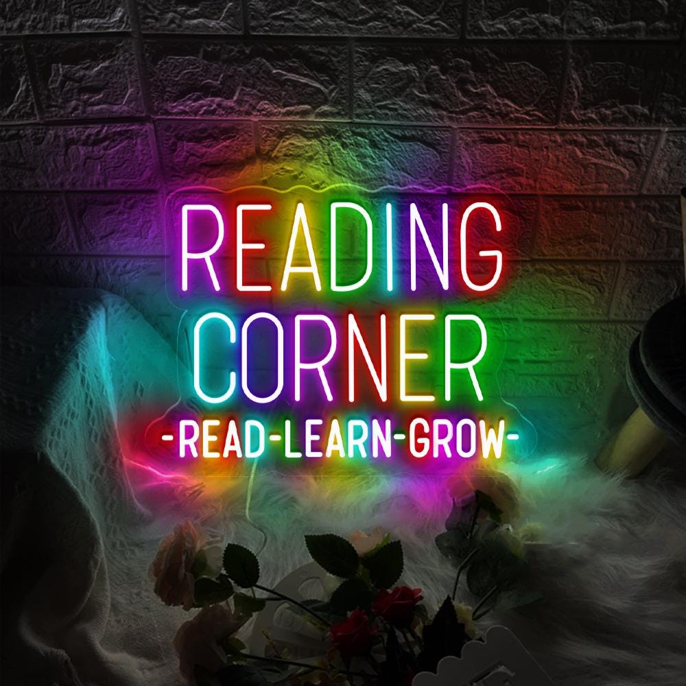 Reading Corner Neon Sign Decor, Classroom Educational Neon Sign Decor, Classroom Decor Pastel Rainbow Neon, Book Nook Library Neon Decor