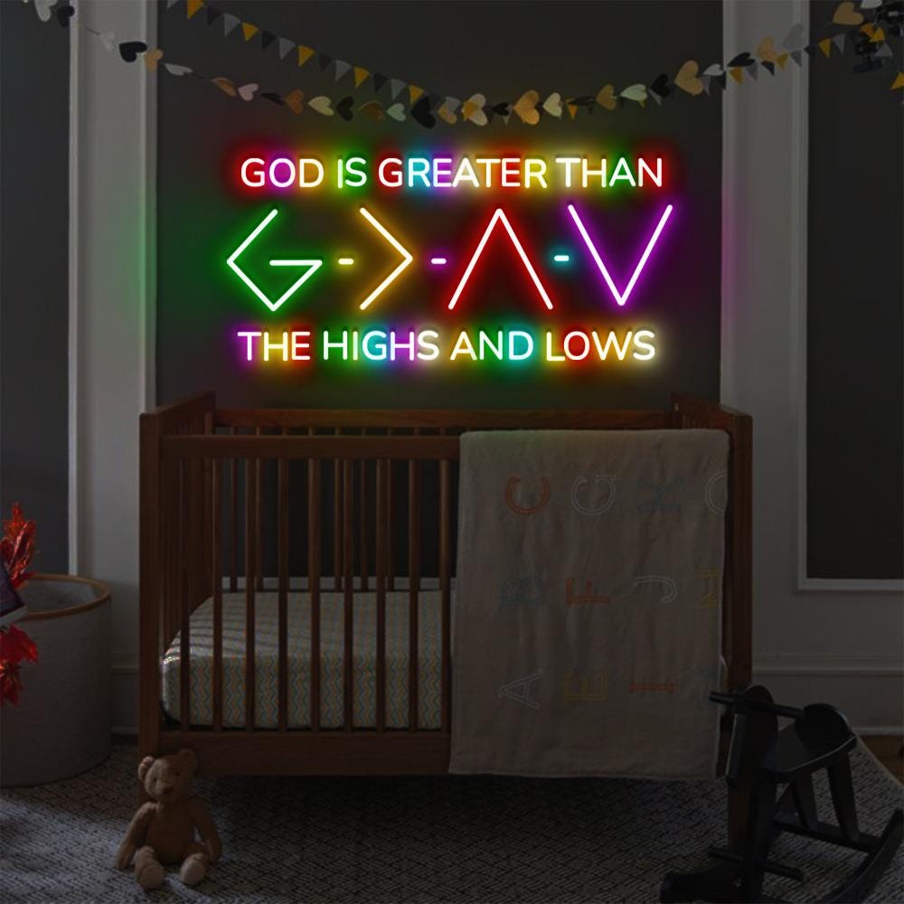 Jesus Neon Sign, God Is Greater Than The Higher And Lows, Christian Neon Sign Wall Decor , Faith Neon Sign, Bible Verse Neon Sign Gifts