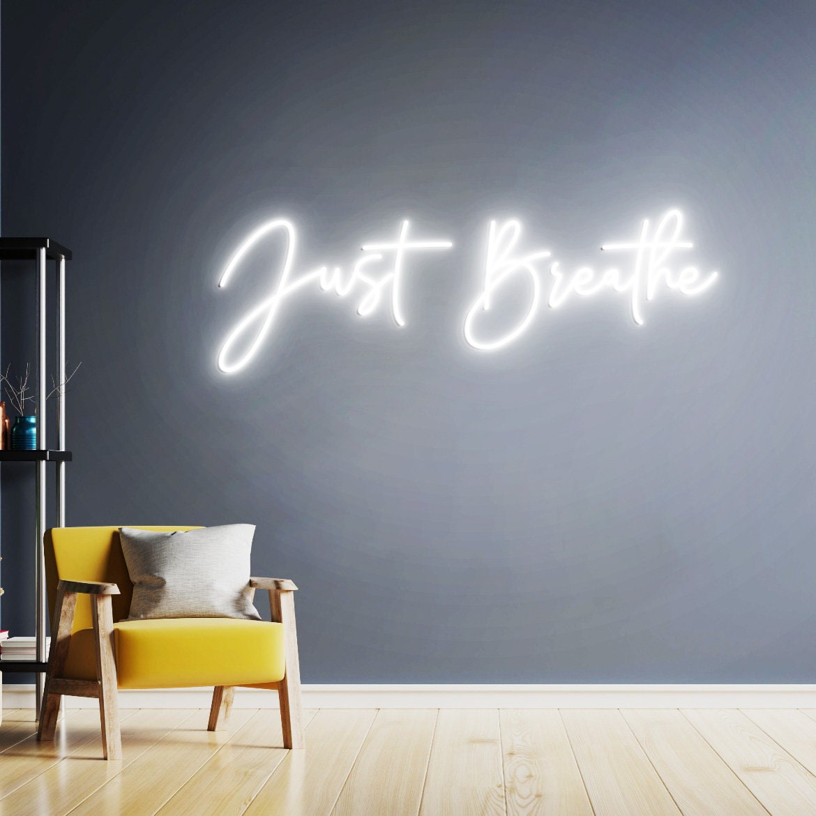 Just Breathe Neon Sign, Just Breathe Sign, Yoya Gym Wall Decoration, Dandelion, Neon Sign Office Wall Art