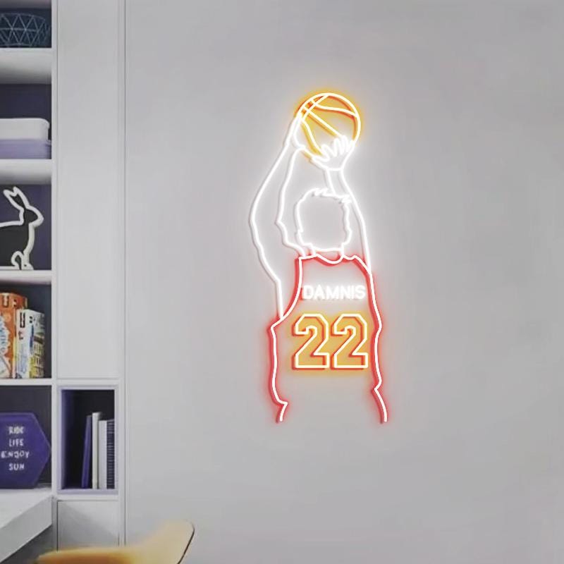 Customizable Basketball Player Jersey Name & Number, Neon Light Sign Basketball Jersey, Basketball Bedroom Wall, Custom Basketball Player