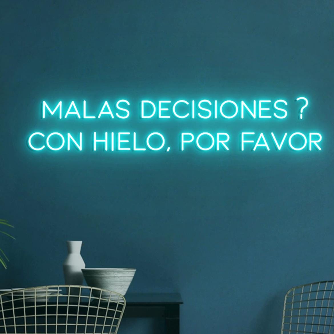 Custom Neon Sign Malas Decisiones Con Hielo Por Favor, Spanish Bar Decor, Decor Bar Spanish Style, Neon Light in the Bar