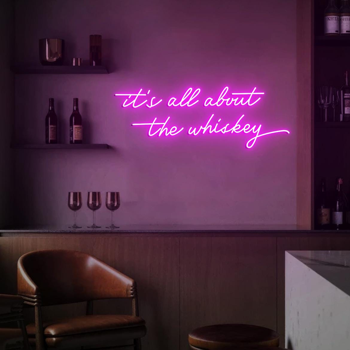 It's all about the whiskey Neon Sign, Whiskey Bar Sign, Home Whiskey Bar Decoration, Rustic Whiskey Bar Wall Neon Light, Whiskey Signs
