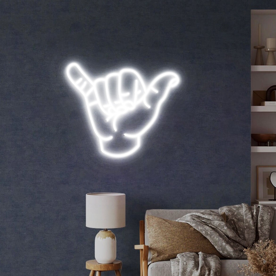 Shaka Hand Neon Sign, Hand Wall Art, Hang Loose Hand, Surf Art Decor, Hawaii Surf Hand Wall Art
