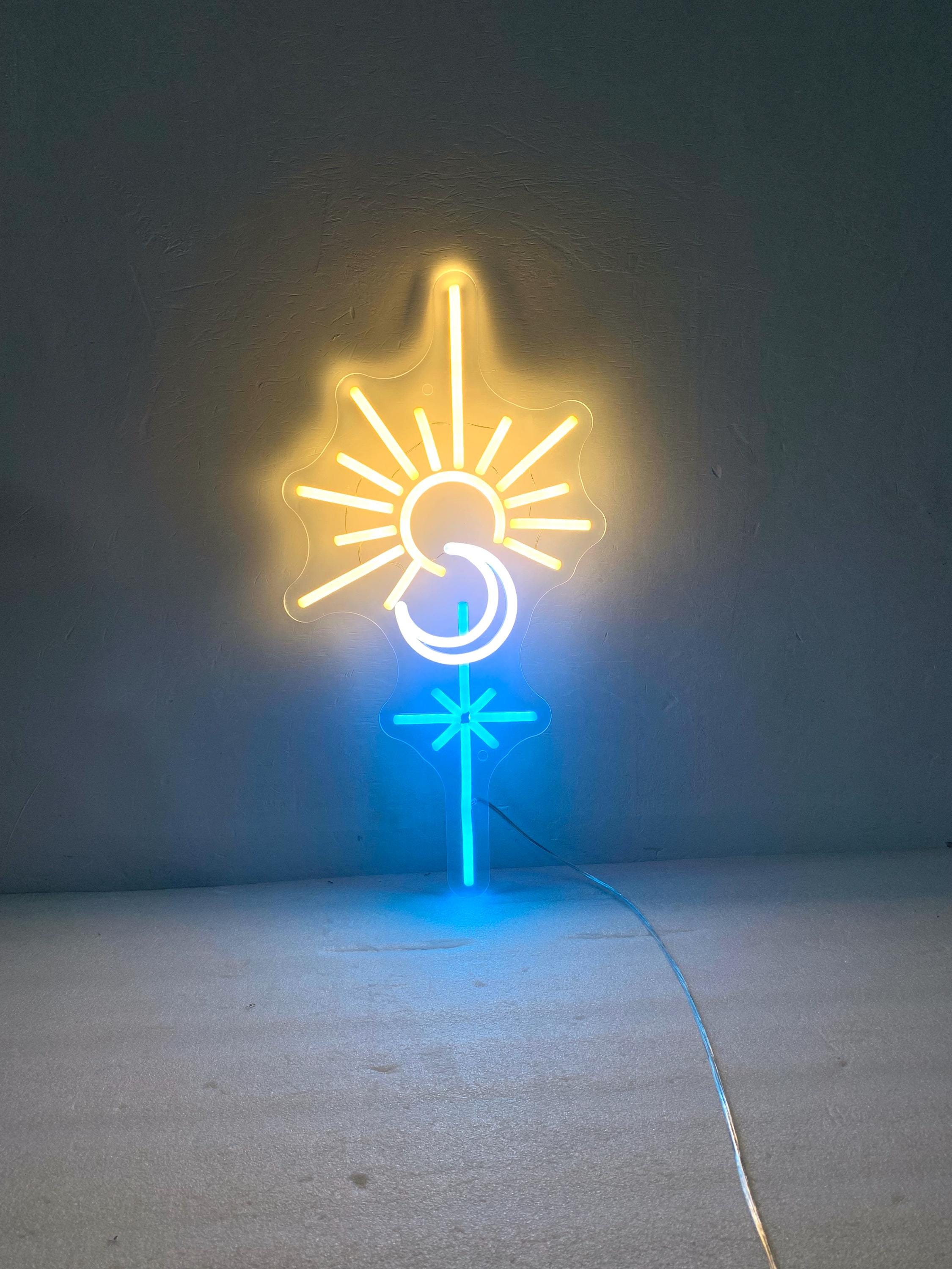 Sun Moon Stars Neon Sign, Sun and Moon, Moon and Stars, Neon Wall Art Home Decor Nature Art, Celestia Home Decor, Boho Decor