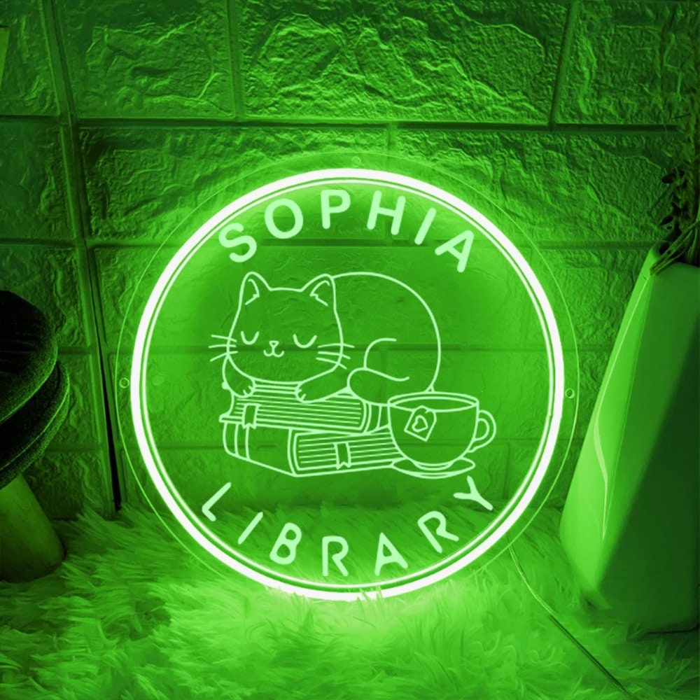 Custom Name Library Neon Sign, Bookworm Neon Sign Gift, Book Lover Gift, Library Decor, Book Club Decor, Librarian Gifts, Acotar Neon Sign