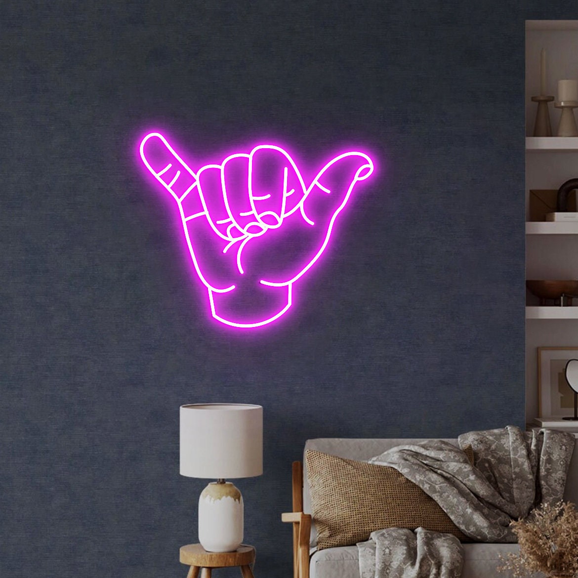 Shaka Hand Neon Sign, Hand Wall Art, Hang Loose Hand, Surf Art Decor, Hawaii Surf Hand Wall Art