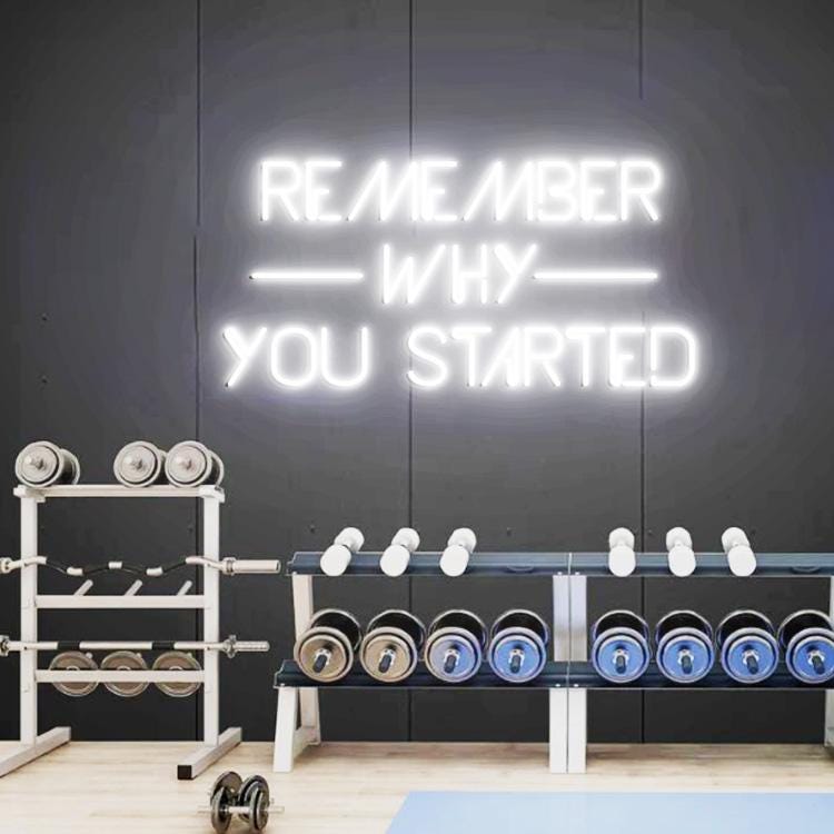 Remember Why you Stared Neon Sign, Motivational Gym Decor, Inspirational Gym Quote Sign, Fitness center Workout Room Sign, Office Gym Decor