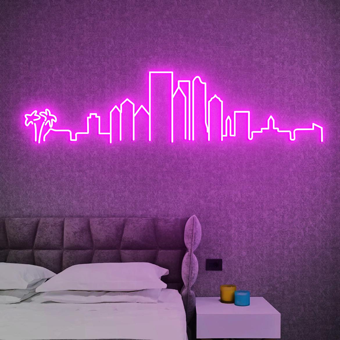 Miami Skyline Neon Sign, Miami, Florida Skyline Wall Art, New Home for Miami Gift, Neon Sign Miami Skyline, Moving Gift