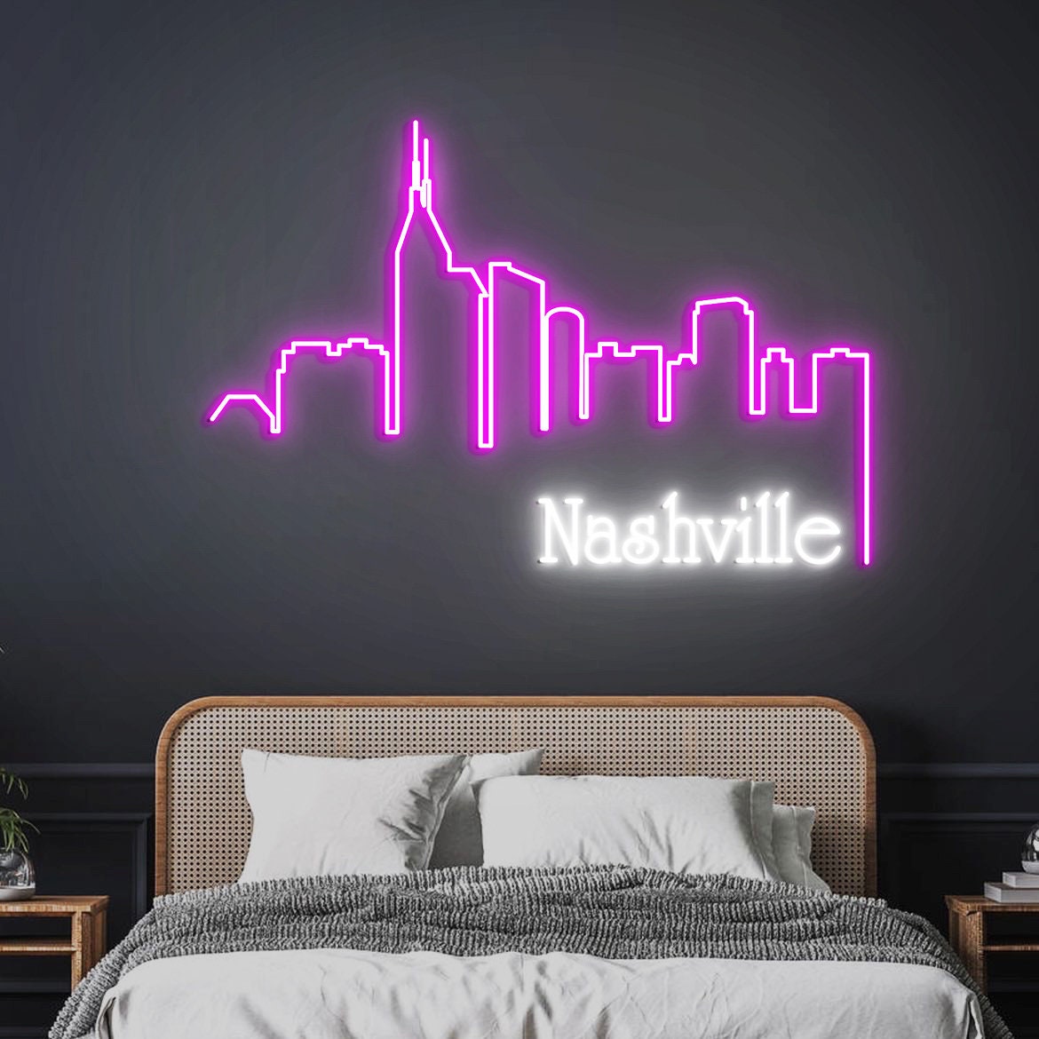 Nashville Skyline Neon Sign, Nashville City Skyline Wall Art, Custom Neon Sign City Skyline, Nashville Home Decor, Nashville Gift