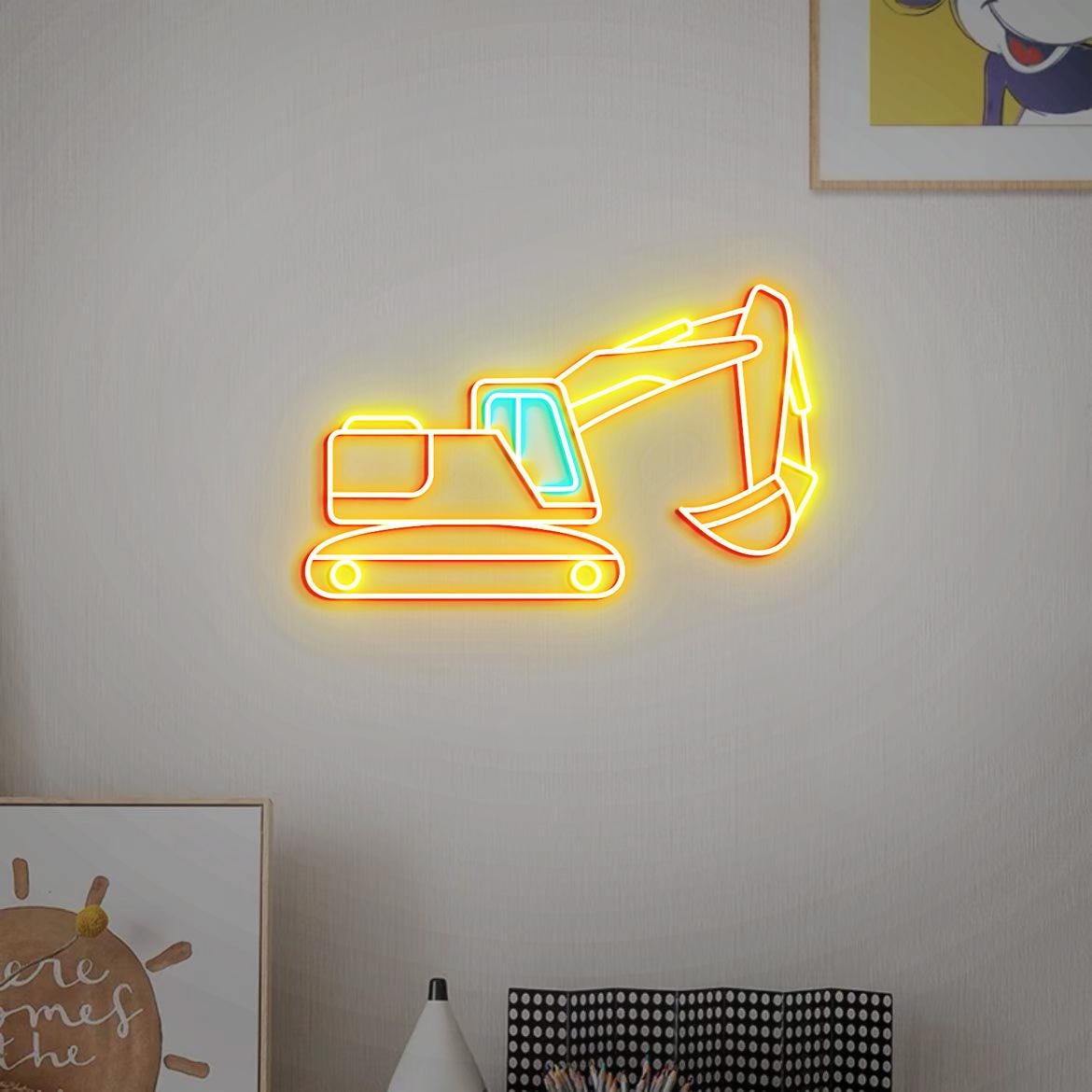 Excavator Neon Sign, Construction Excavator Wall Art, Digger Nursery Decor, Excavator Gift for Children, Toddler Bedroom Excavator Decor
