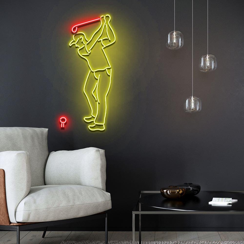 Golfer Line Art Neon Sign For The Ultimate Golf Lover, For The Bar, Home, Bedroom, Cafe, Restaurant, Office Living Room, Golfer Neon Gifts