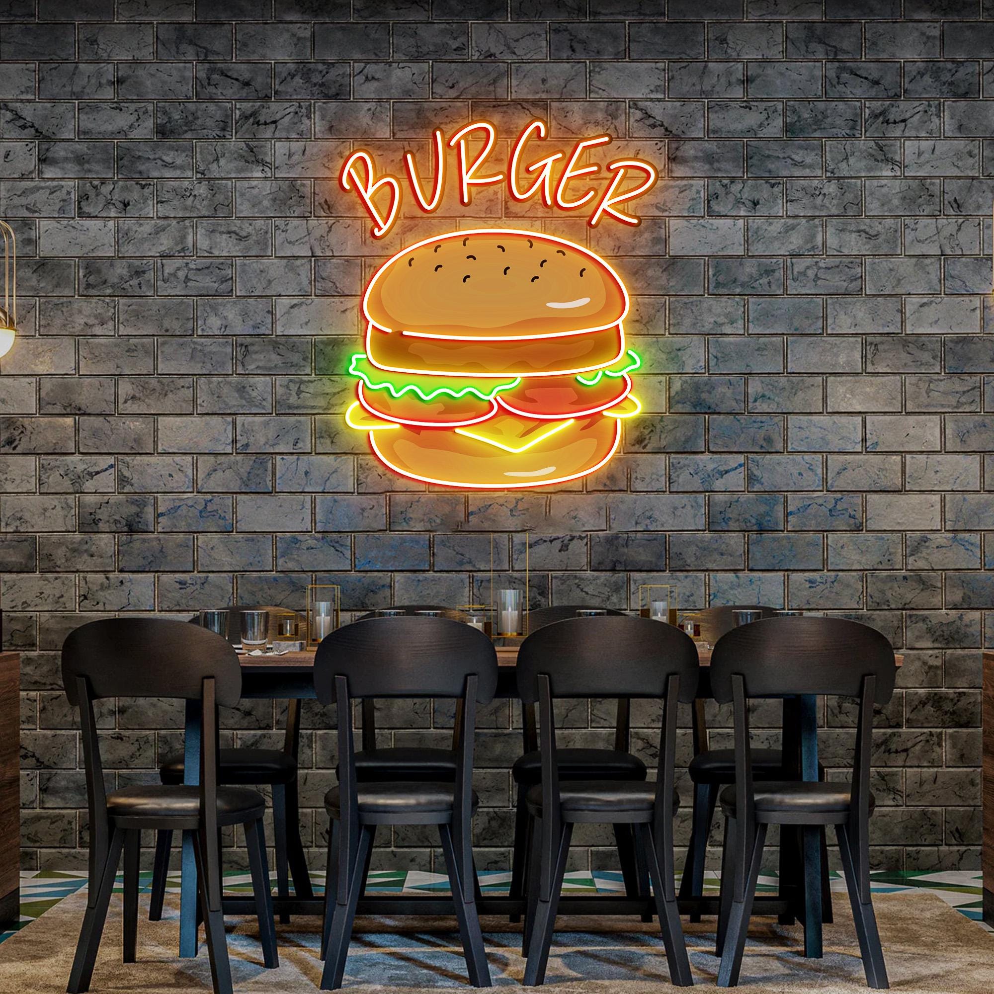 Burger Neon Sign, Burger Diner Restaurant Wall Printed Neon Sign, Burger Art gift for Who loves burgers , Burger Signs