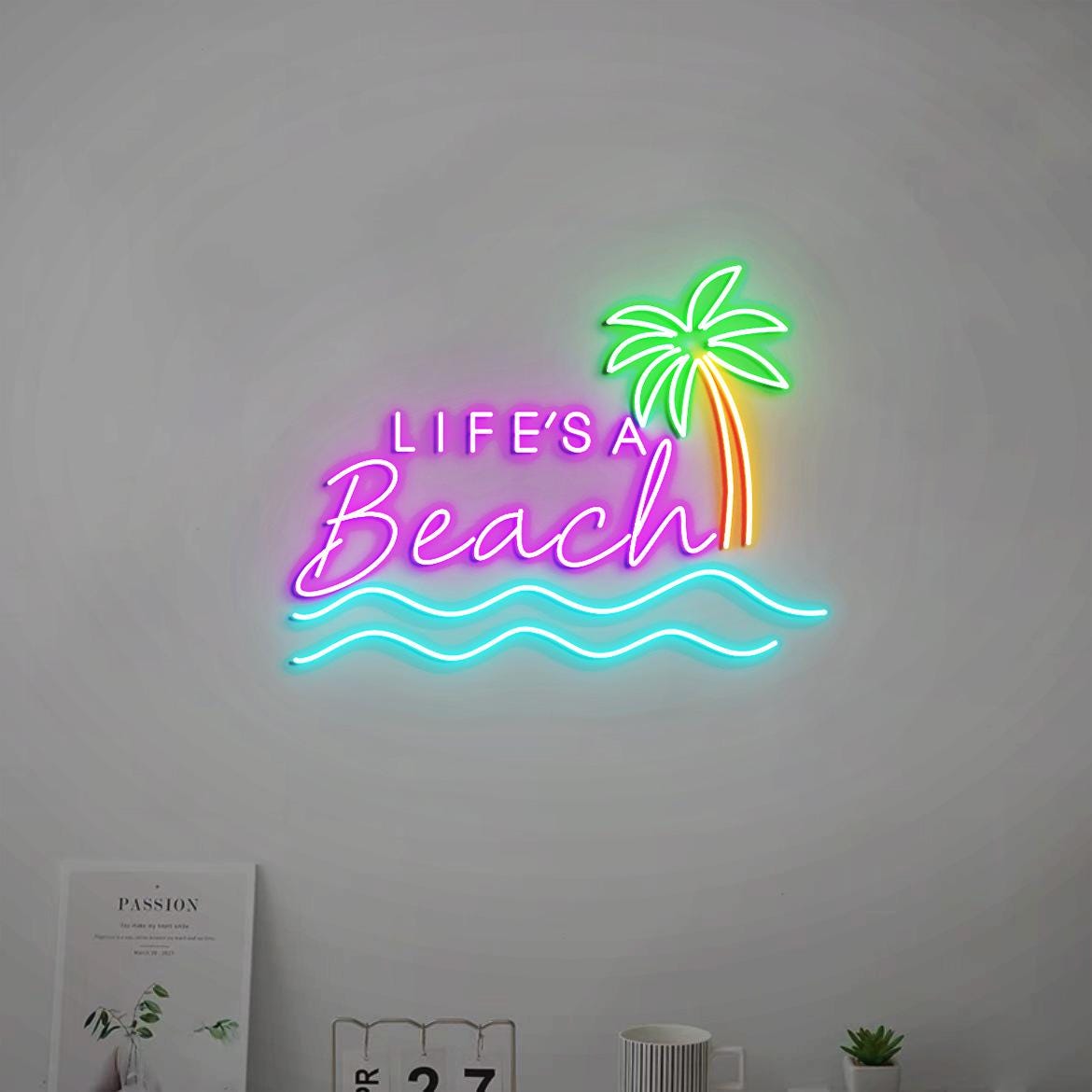 Life is A Beach Neon Light Sign, Beach House Wall Sign, Palm Tree Wall Wave for Beach Home Wall, Beach Theme Decor, Beach Signs for New Home