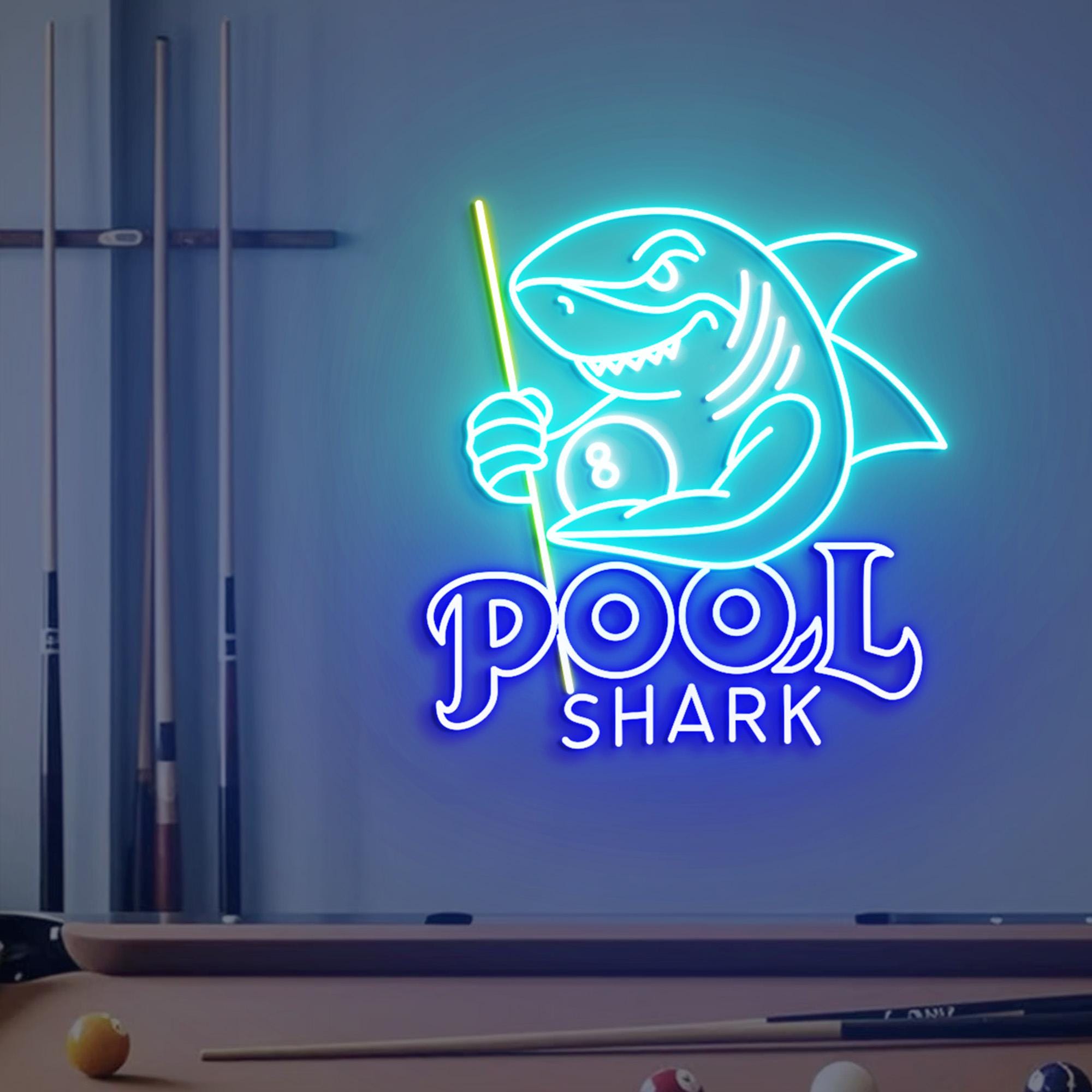 Pool Shark Neon Sign, Billiards Neon Sign Decor, Shark Bedroom Neon Sign, Club Led Light, Home Neon Lights, Billiards Room Wall Decoration