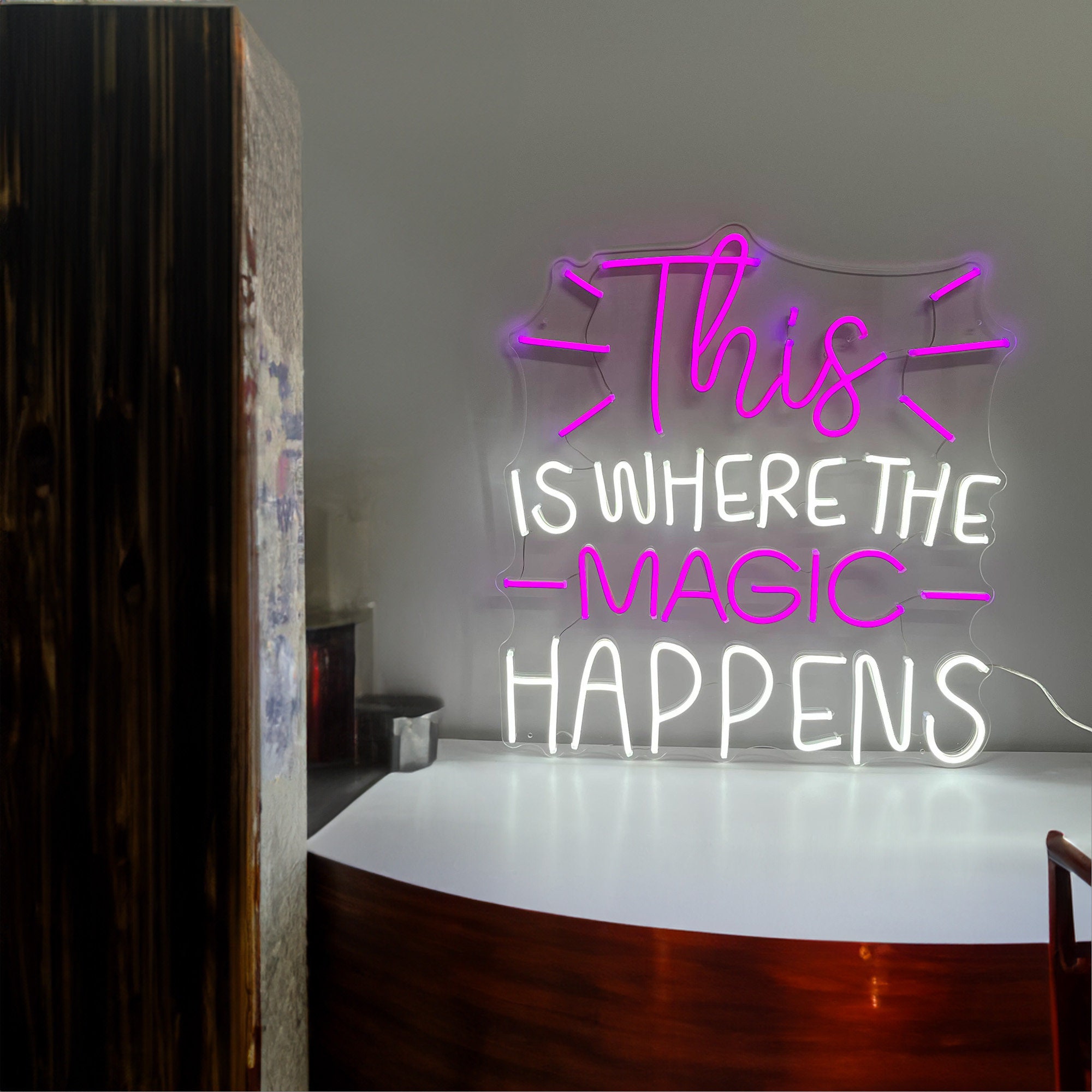 Neon Sign This is where the Magic Happens | Neon Sign Custom | Custom Neon Light | Neon Sign Art | Neon Sign Wall Decor | Neon Sign Bar