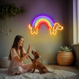 Rainbow Dachshund Neon Sign Beautiful Rainbow Led Neon Sign Weiner Sausage Dog Neon Light Cute Dog Wall Decor for Dog Lovers Pride Gifts