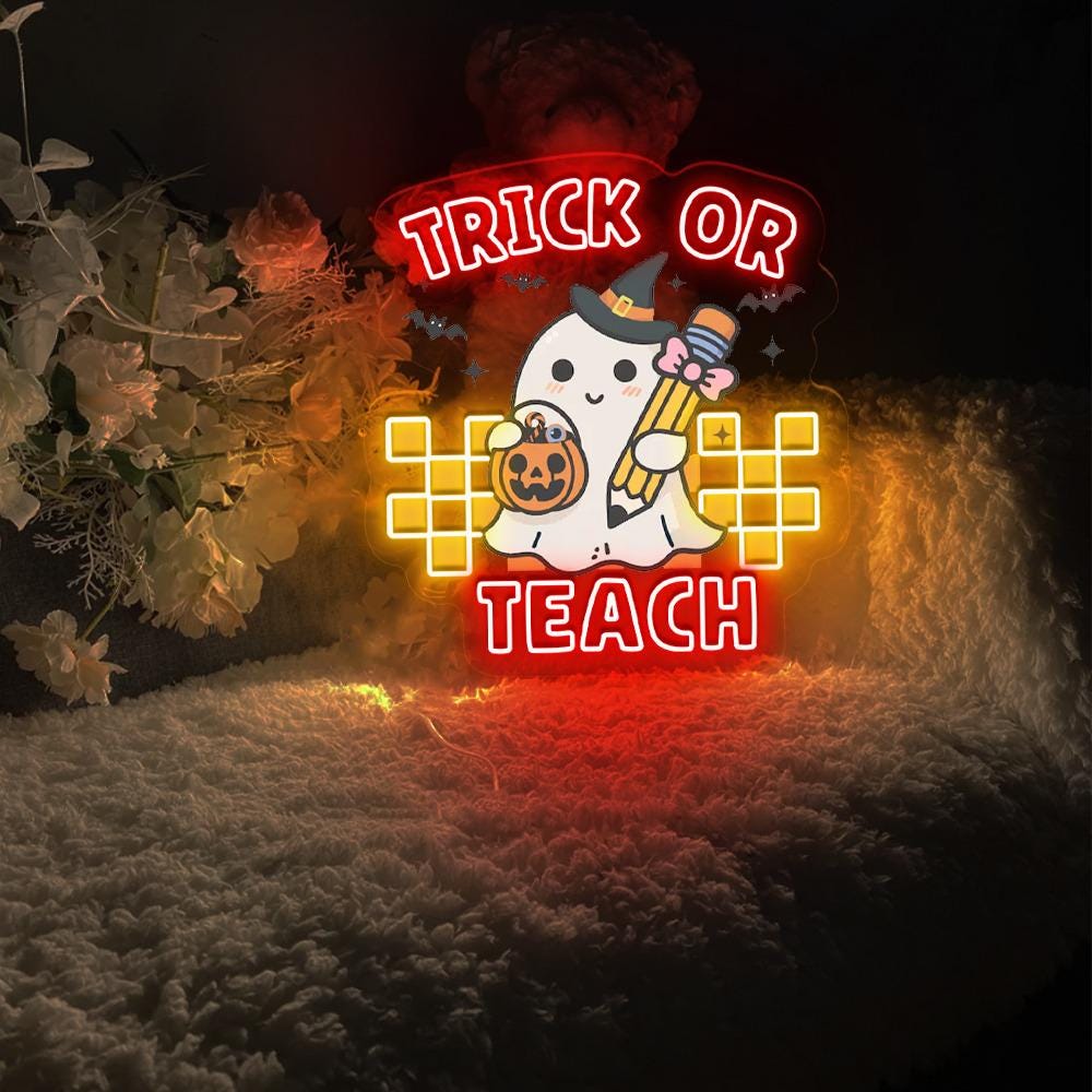 Teacher Halloween Neon Sign, Books Lover Ghost Gift, Cute Little Ghost Neon, Teacher Halloween Neon, Spooky Teacher Neon, Fall Graphic Neon