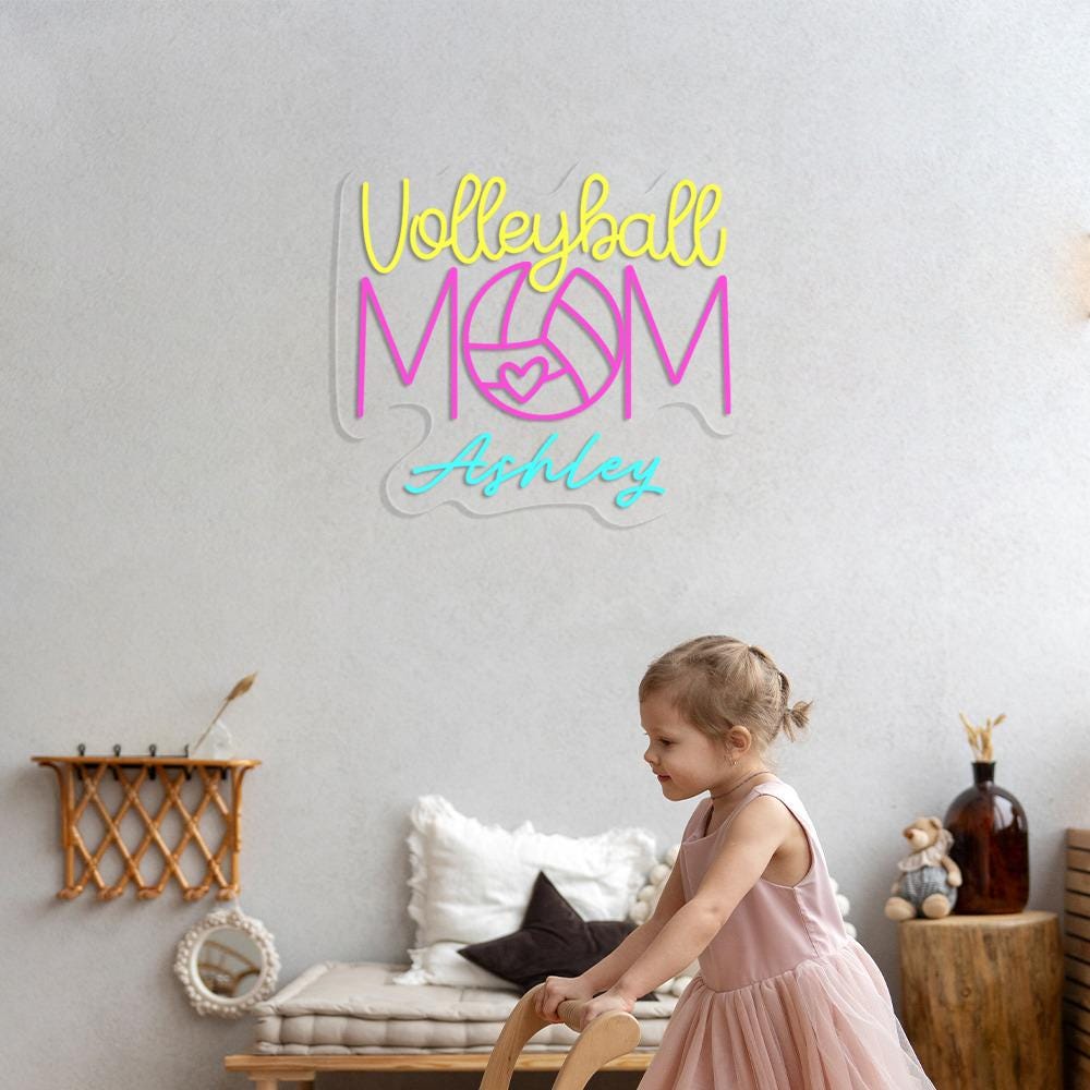 Custom Volleyball Mom Neon Sign, for Mom Volleyball Neon, Mothers Day Neon with Kid Name, Volleyball Mom Neon Sign Gifts for Mom