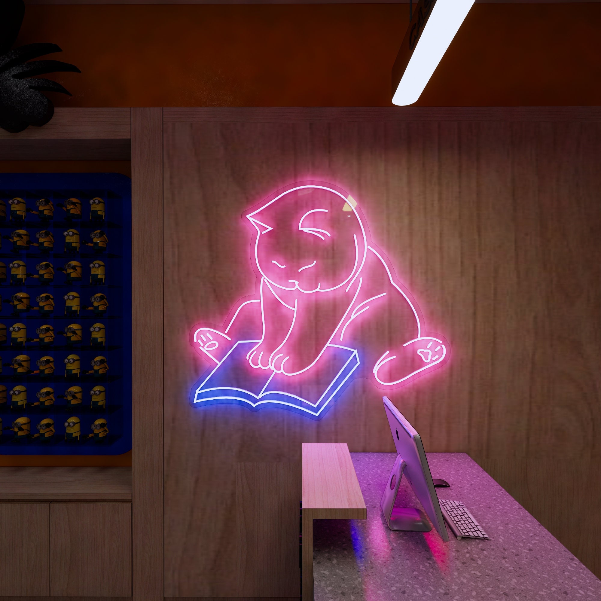 Cat Reading Book Neon Signs/Cat Wall Decor/Pet Lover Gifts For Kids/Custom Anime Neon Sign/Cute Cat Neon Signs/Pet Store Neon Sign